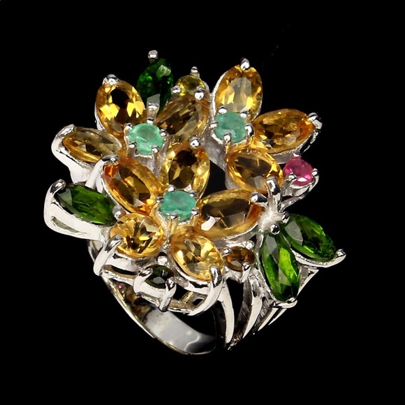 Genuine Emerald  and Citrine Sterling Silver Ring - Picture 3 of 4